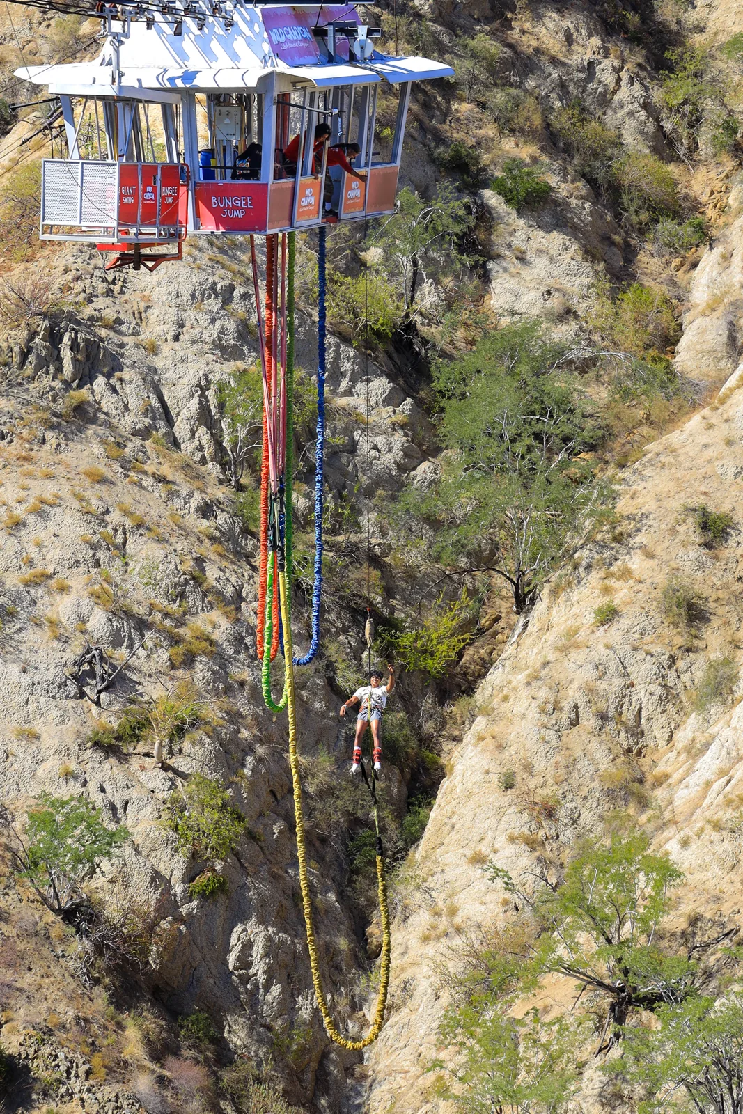 The bungee gondola hanging over the canyon