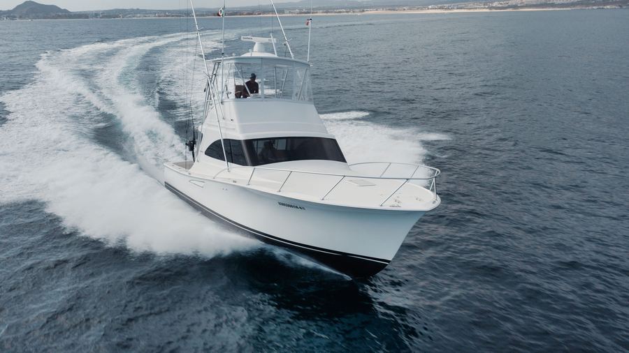 Sport fishing boat cutting through the water off Cabo San Lucas